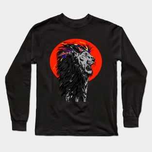 Lion with sun behind it and added colour Long Sleeve T-Shirt